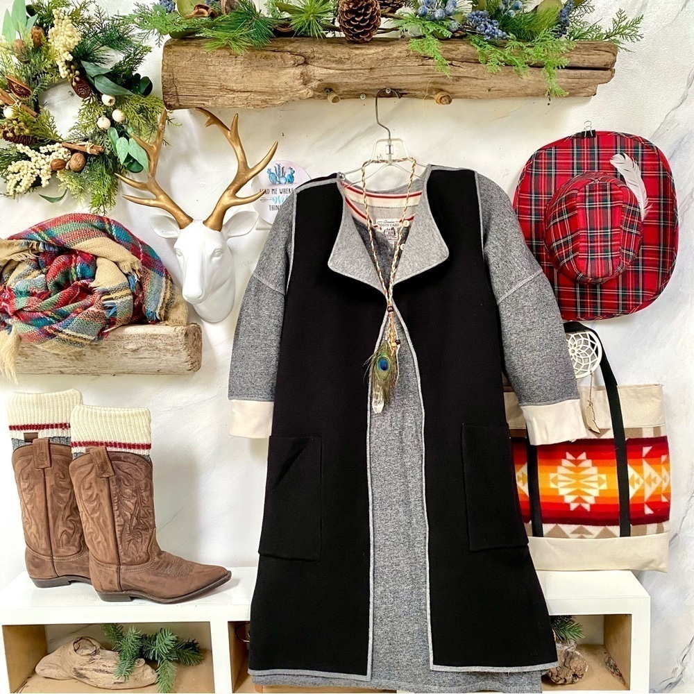 Cabin/cottage core Tristan reversible long duster vintage boho open front vest
